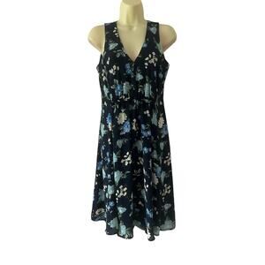 Ann Taylor Factory- Petite Navy Blue Floral Print Dress Size 4